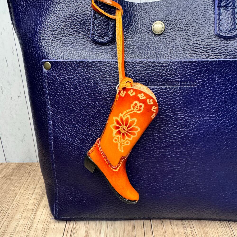 Western Genuine Leather Purse Charm Brown Cowboy Boot Keychain NeW FAST SHIP